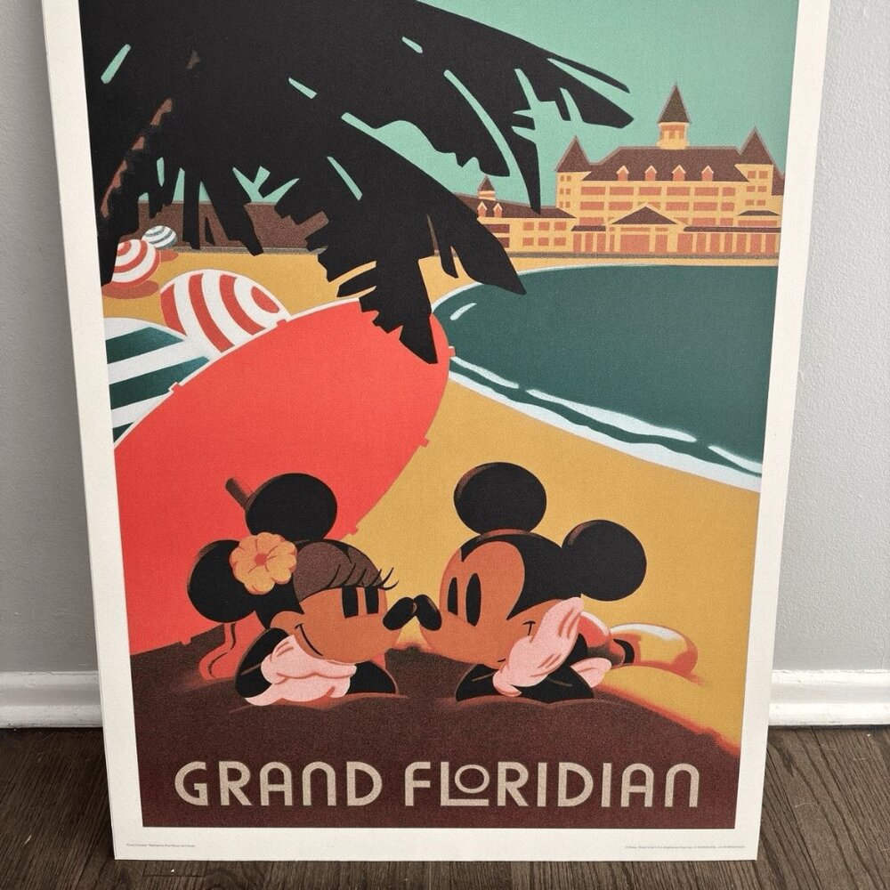 Vtg Grand Floridian Giclee Canvas Poster 24x36 Minnie Mickey Disney World RARE
